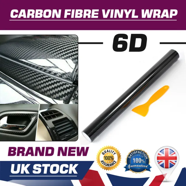 Black 6D GLOSS Carbon Fibre Vinyl Wrap Film car sticker 15.7x60" Air/Bubble Free