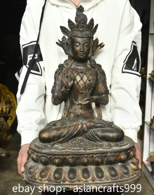 21.8" tibetische Buddhismus Kupfer Sit Tara Kwan-yin Guan Yin Göttin Skulptur