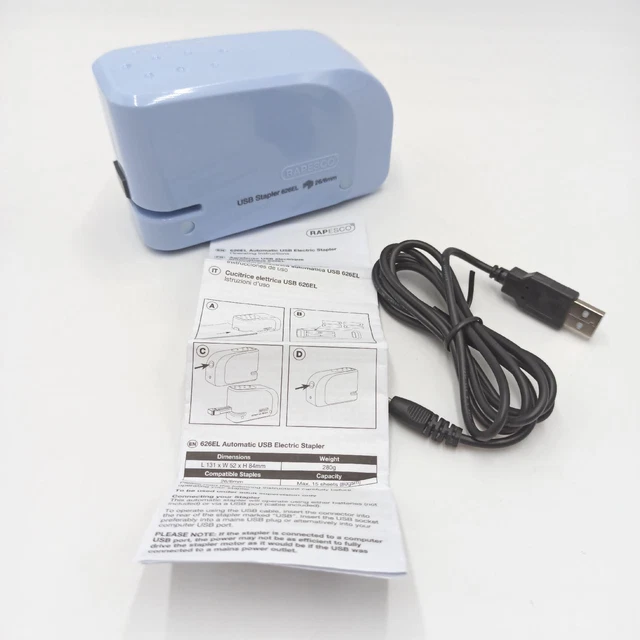 Rapesco 1452 626EL Automatisches USBBatterie Heftgerät Hellblau Staplers Basic (