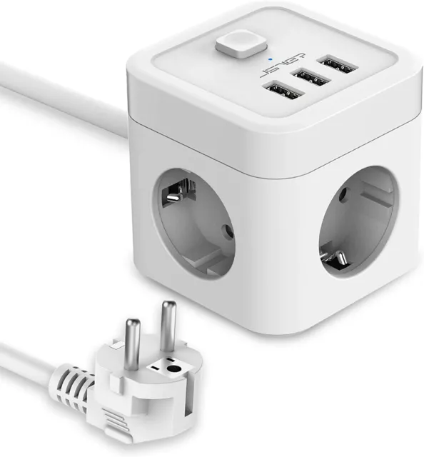 Multiprise Cube USB Bloc Multiprise 3 Prises 3 Ports USB Cable 1.5m Parafoudre