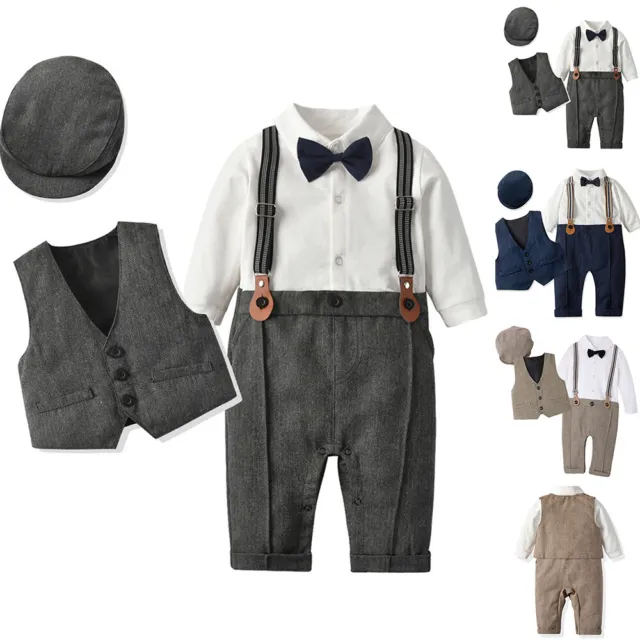 Baby Jungen Gentleman Trainingsanzug Strampler+Panzer+Hut Festival Outfits 3tlg