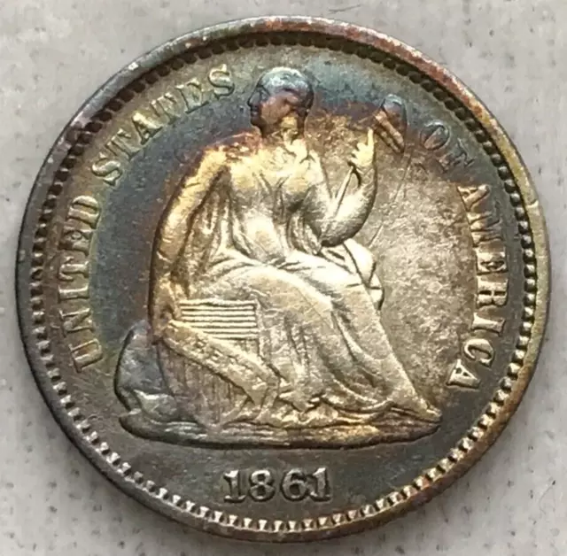 1861/0 Seated Liberty Half Dime 1861 over 0 ~ Estate find ~~~ [milw 1hxf au cc]