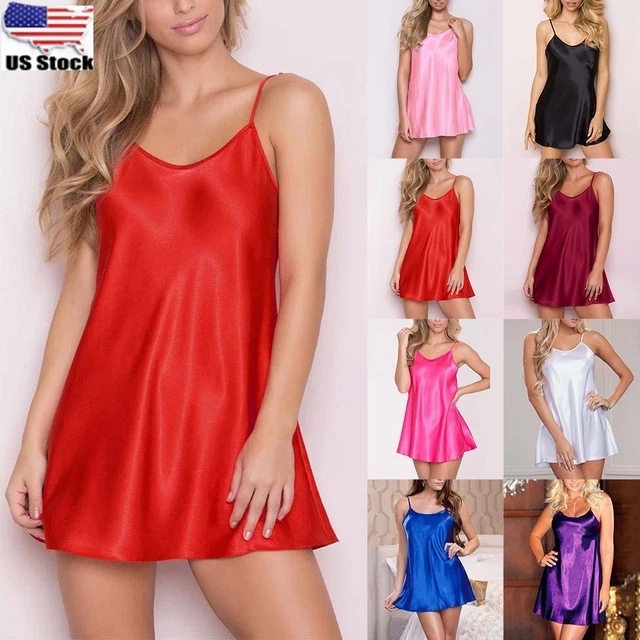 ⭐️Womens Satin Silk Nightdress Lingerie Sexy Sleepwear Chemise Pajamas Dress