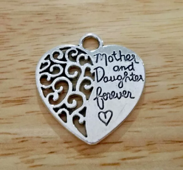 Silver Pewter 28x30mm says Mother & Daughter Forever Heart Charm double sided