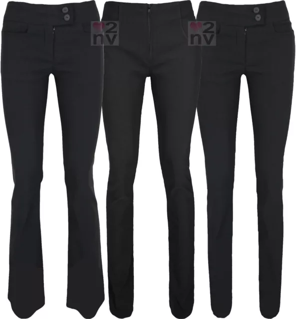 Ladies Long Tall Leg Good Quality STRETCH Fit Black Work Office School Trousers