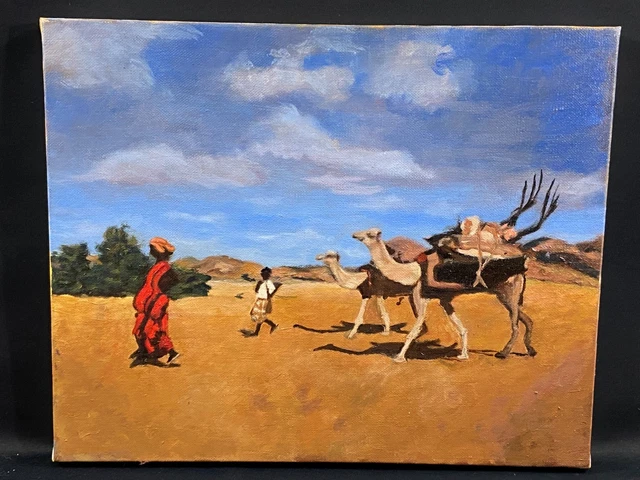 Tableau Orientaliste Huile – Larbi Houkad – Fin XIXe – Signé – 45x35cm