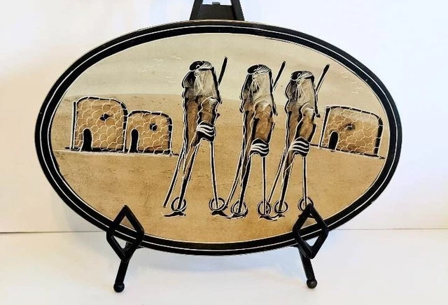 Hand Carved And Hand Painted African Soap Stone Platter / oval plate
