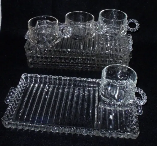 Hazel Atlas Ball & Rib Snack Sip & Smoke Luncheon Snack Set Tray Cup - Serves 4