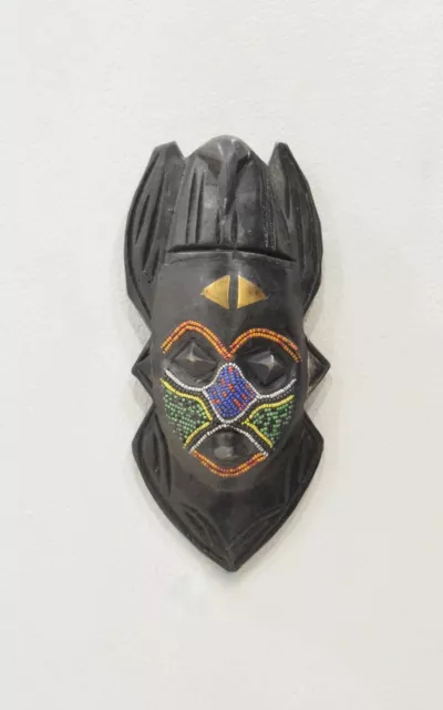African Mask Ashanti Wood Brass Beaded Mask