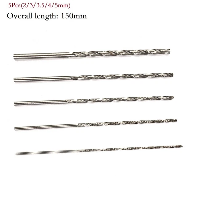Accessori Trapano Punta Ricambio Parti extra Lungo 5 Pezzi 2-5mm Kit Set Argento