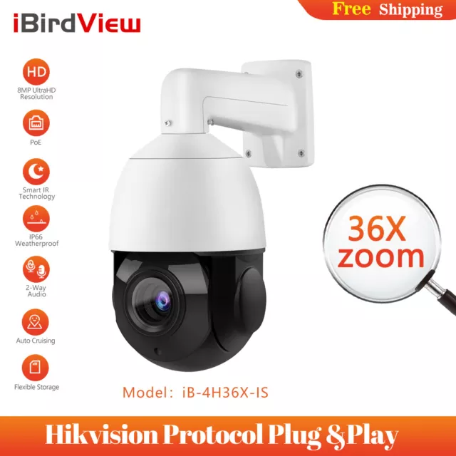 Hikvision-kompatible 4K 8MP PoE 36x Zoom 2-Way Audio PTZ Speed Dome IP-Kamera