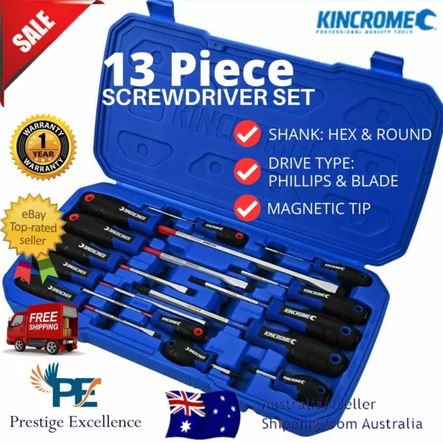 Kincrome 13pc Screwdriver Tool Set Magnetic Tip Screw Driver Gel-Grip Handle NEW