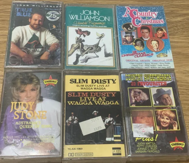 6x Cassettes Tapes Country Music Artists- John Williamson Judy Stone, Slim Dusty