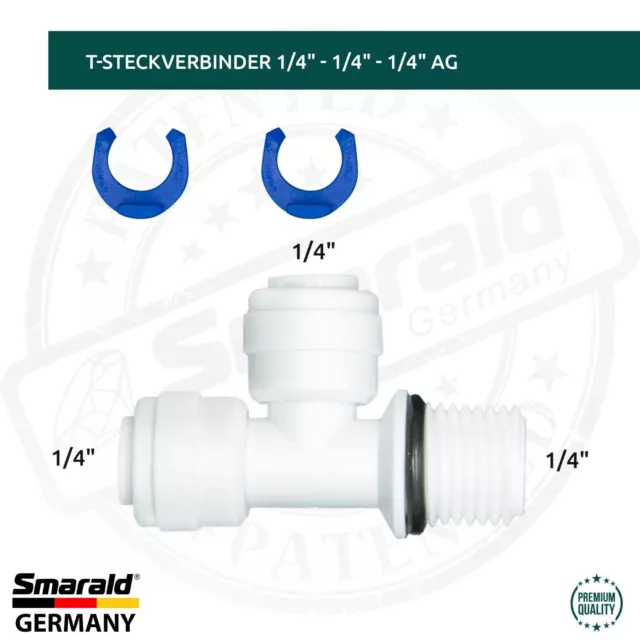 T - Steckverbinder 1/4" - 1/4" - 1/4" AG + O-Ring für Umkehrosmose Wasserfilter