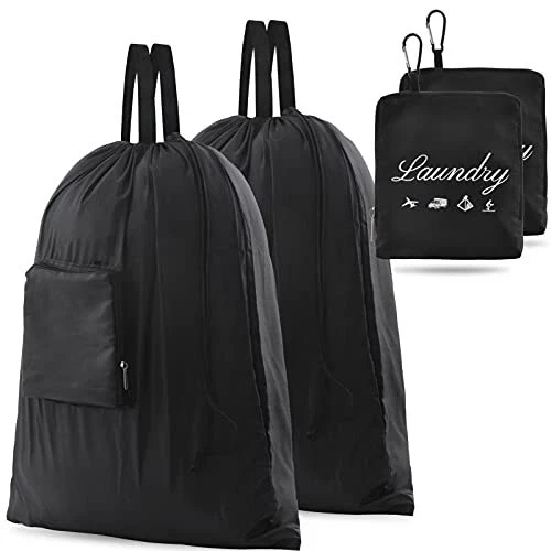 2 Pcs Travel Laundry Bag,  Dirty Clothes Bag 【Upgraded】 with Handles and Black