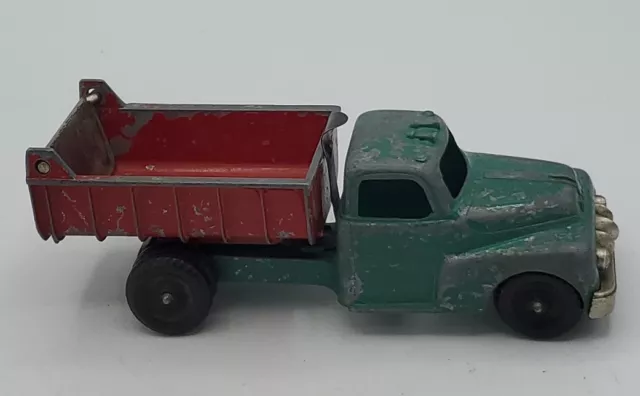 Vintage 1950's Hubley Kiddie Toy Green Red Dump Truck W/Lever 5.5”