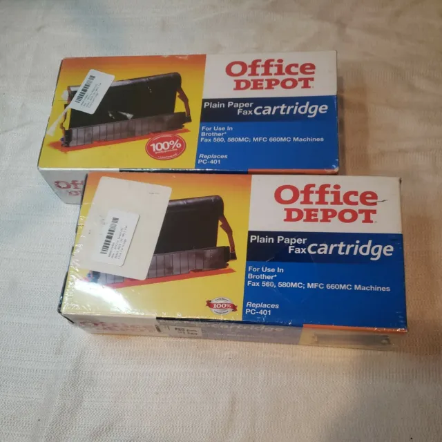 Lot of 2 Office Depot Plain Paper Fax Cartridge Brother PC-401 Replacement