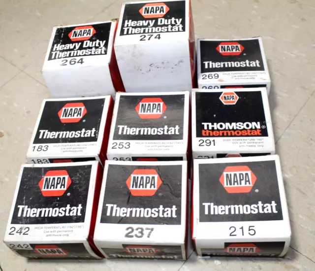 Lot of 9 NOS Napa Regular and Heavy-Duty Thermostats (4) -A