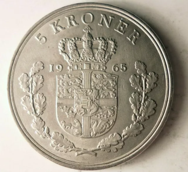 1965 DENMARK 5 KRONER - High Quality Coin - FREE SHIP - Bin #312