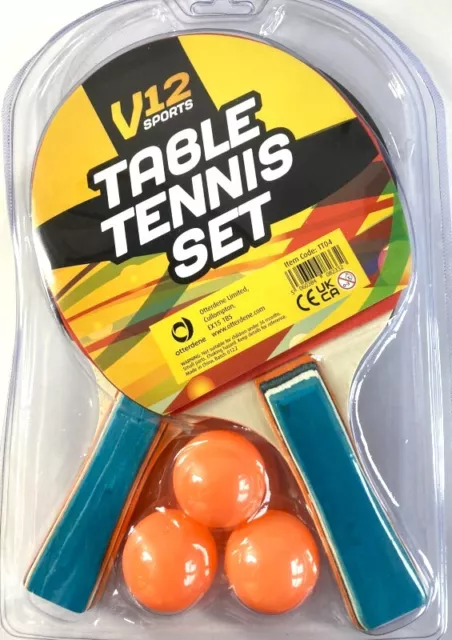 Table Tennis Ping Pong Set, 2 Wooden Bats & 3 Balls.  Spare balls if required.