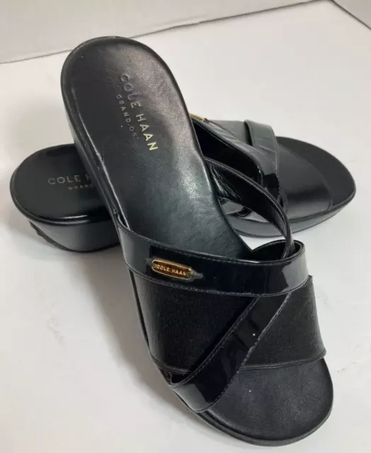 Cole Haan GRAND OS Margate Black Slide Wedge Sandals Leather 6B