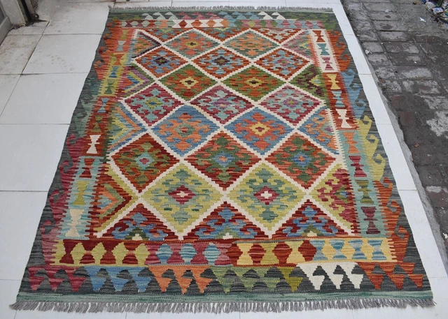 5 x 6'6 Handmade afghan tribal khotrang wool area kilim rug, 5x7 persian rug
