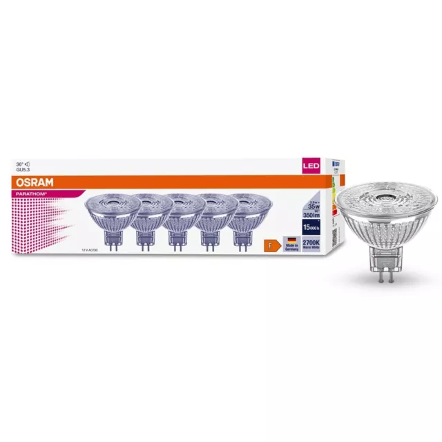 5 x Osram LED MR16 Glas Reflektor 3,8W =35W GU5,3 12V 350lm warmweiß 2700K