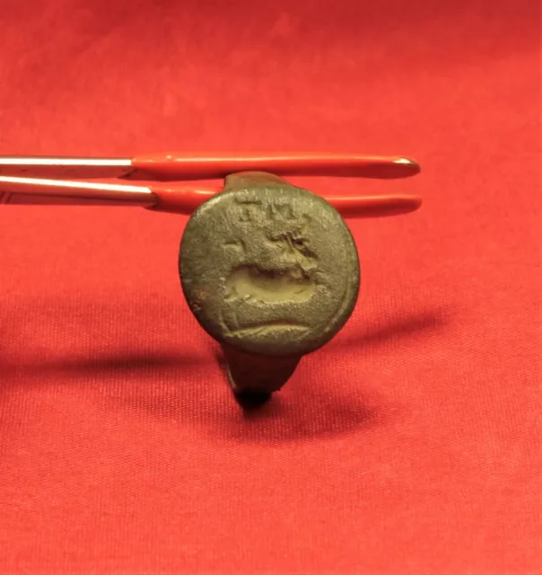 Fine Medieval Deer Seal Ring, 15. Century - "TM" Monogram - Matrix Seal