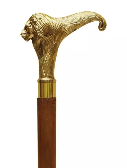 Solid Brass Lion head Vintage Designer Wooden Walking Stick Cane Antique Gift