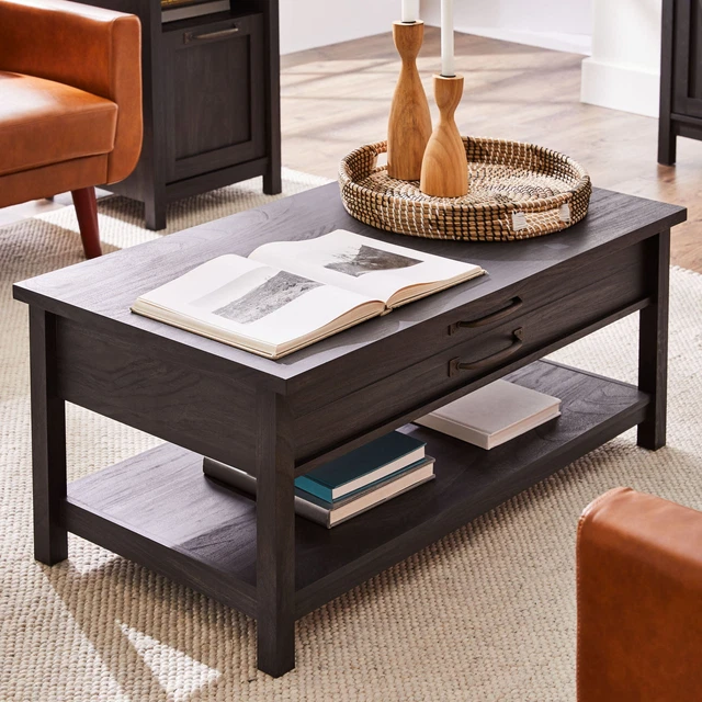 MODERN FARMHOUSE RECTANGLE LiftTop Coffee Table, Black Finish