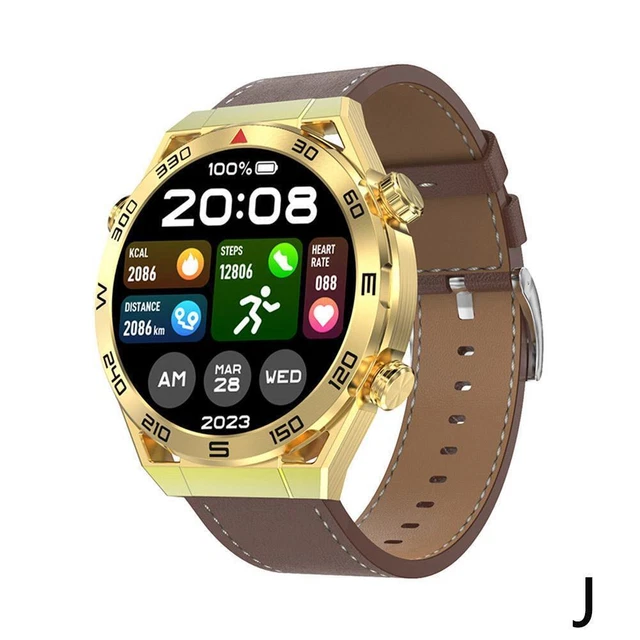 GOLD LEATHER BLUETOOTH Call Smart Watch Men Sport Bracelet ECG