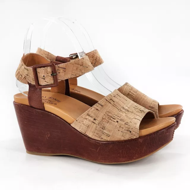 KORK-EASE Keirn Ankle Strap Platform Wedge Sandal Natural Cork Brown Size 7