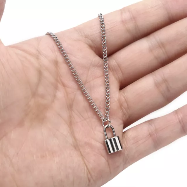 Silver Alloy Lock Pendant Necklace Padlock Charms Chain Women Jewelry Popula-wf