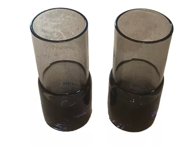 Pier 1 One Black Shot Glass Set 2 Double Dip Smoky MCM Style Mouth Blown Retired