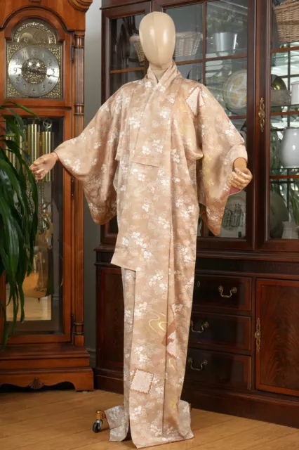 Dear Vanilla Japanese Silk Homongi Kimono Women's Authentic Japan Vintage Mint