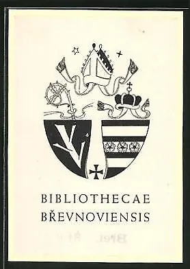 Exlibris Bibliothecae Brevnoviensis, Wappenschilder mit Ast & Blumen, Stab & Ko