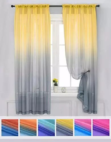 Gradient Color Sheer Window Curtains Voile Ombre Drapes Valance Home Room Decor 2