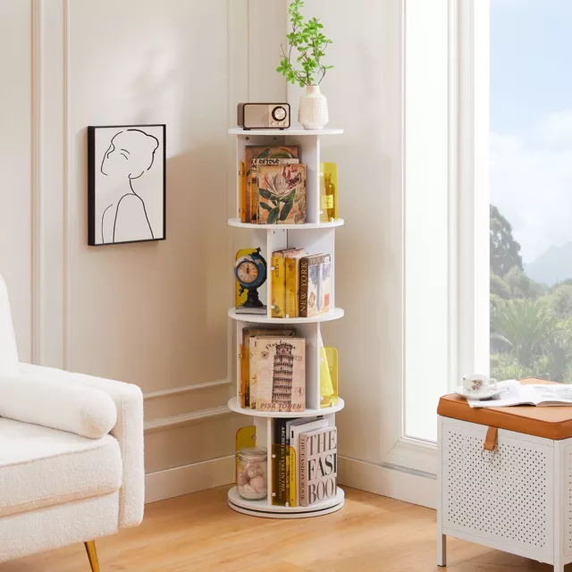 4 Tier Rotating Bookshelf 360 Revolving Bookcase Corner Organizer Display Rack 2