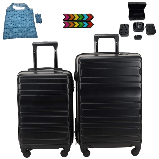 Hardside 2pc Luggage Set, 20"+24" Spinner-Wheel Suitcases, Black Color With TSA