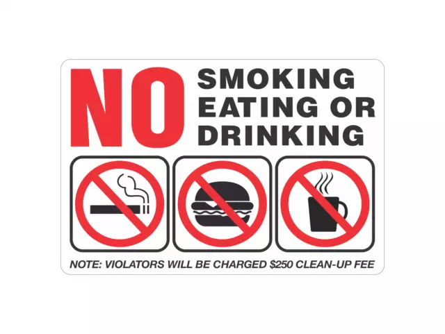 NO SMOKING Eating or Drinking sticker | white | 4" x 6" | outdoor durable