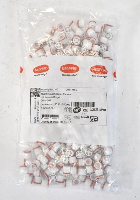 Neoperl 30.4010.0002 DW10 DN6 Spring Loaded Check Valves Cartridges 300 Pack