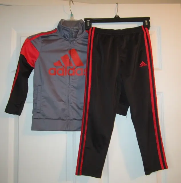 Adidas Little Boys Zip Up Front  Black, Gray Red  2 pc Jacket Pants Set Youth 6