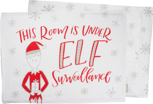 Funda de almohada de vacaciones estándar de vigilancia con copos de nieve This Room is Under Elf