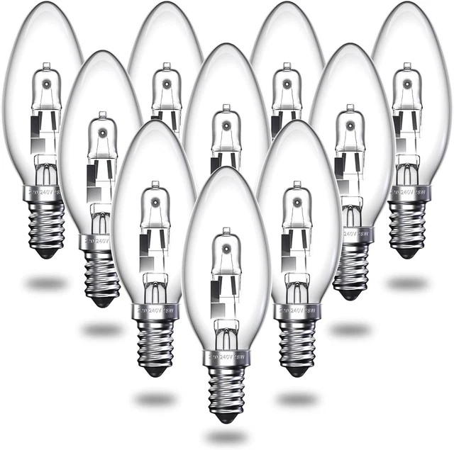 Bonlux 10er-Pack SES E14 Halogenkerzenlampen 28 W dimmbar, C35 Klarglas klein