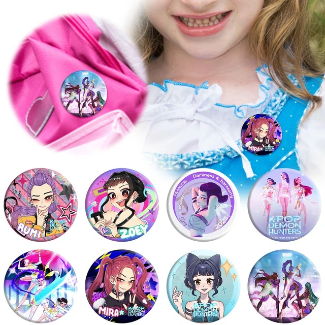 KPOP DEMON HUNTERS Huntrix Chibi Round Pins - Collectible Anime K-Pop ...