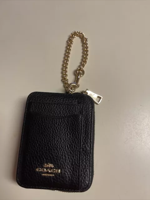 Coach+Pebble+Leather+Zip+Card+Case+ID+Coin+Holder+Wallet+Black%2Fgold+6303  for sale online