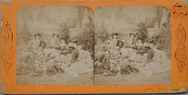 Lunch On L’ Grass Scene Of Genre France Photo Stereo Vintage Albumin c1870
