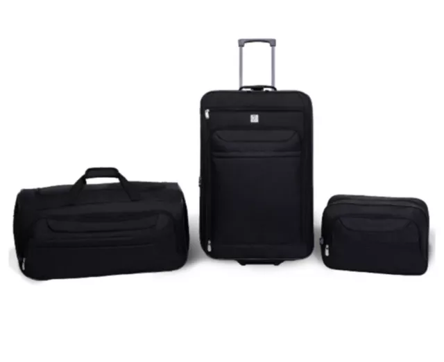 PROTEGE BLACK 3 Piece Luggage Set, 24 Check Bag, 22 Duffel, and