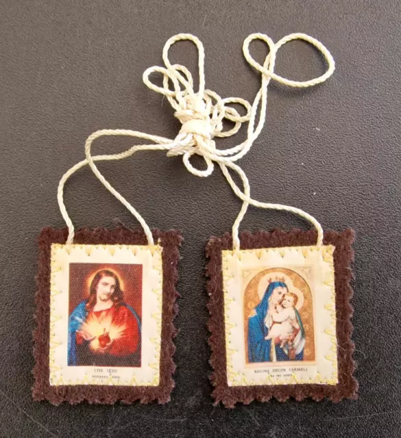 Breve ex voto scapolare in stoffa di Madonna Decor Carmeli e sacro cuore di Gesù