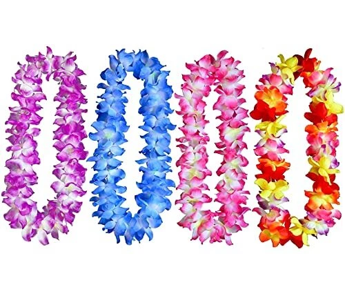 4 Pcs Thicken 41 Inch Hawaiian Leis, 4 Color Lei for Graduation Party, Dance ...